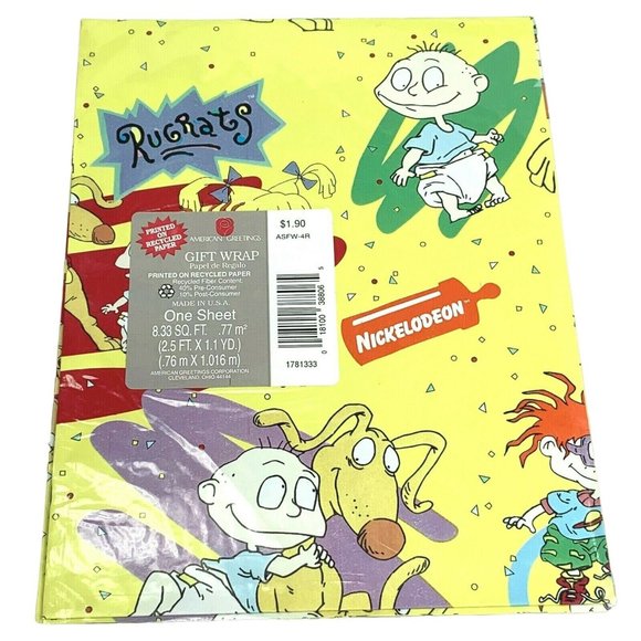 Vintage 90s Rugrats Nickelodeon Gift Wrap Wrapping Paper Flat One Sheet 8 sq ft - Picture 1 of 3